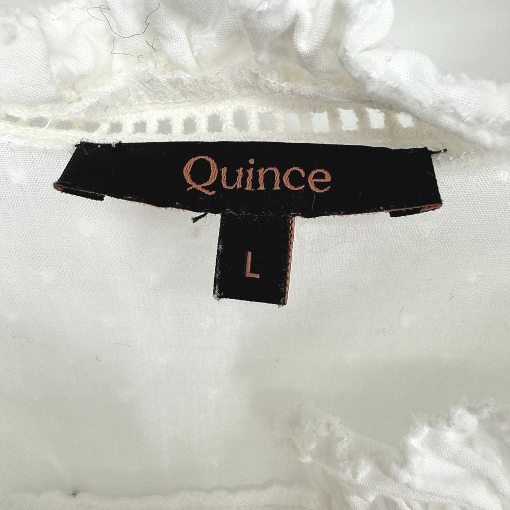 Quince Peasant Blouse Womens Large White Excellent Organic Textured Cotton RK001 - Picture 3 of 9